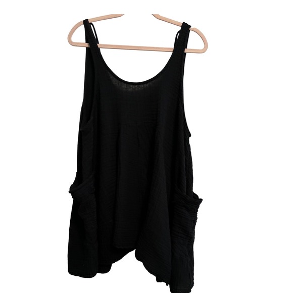 Free People Tops - Free People Black Double Gauze 100% Cotton Oversized Tank Top with Pockets XS